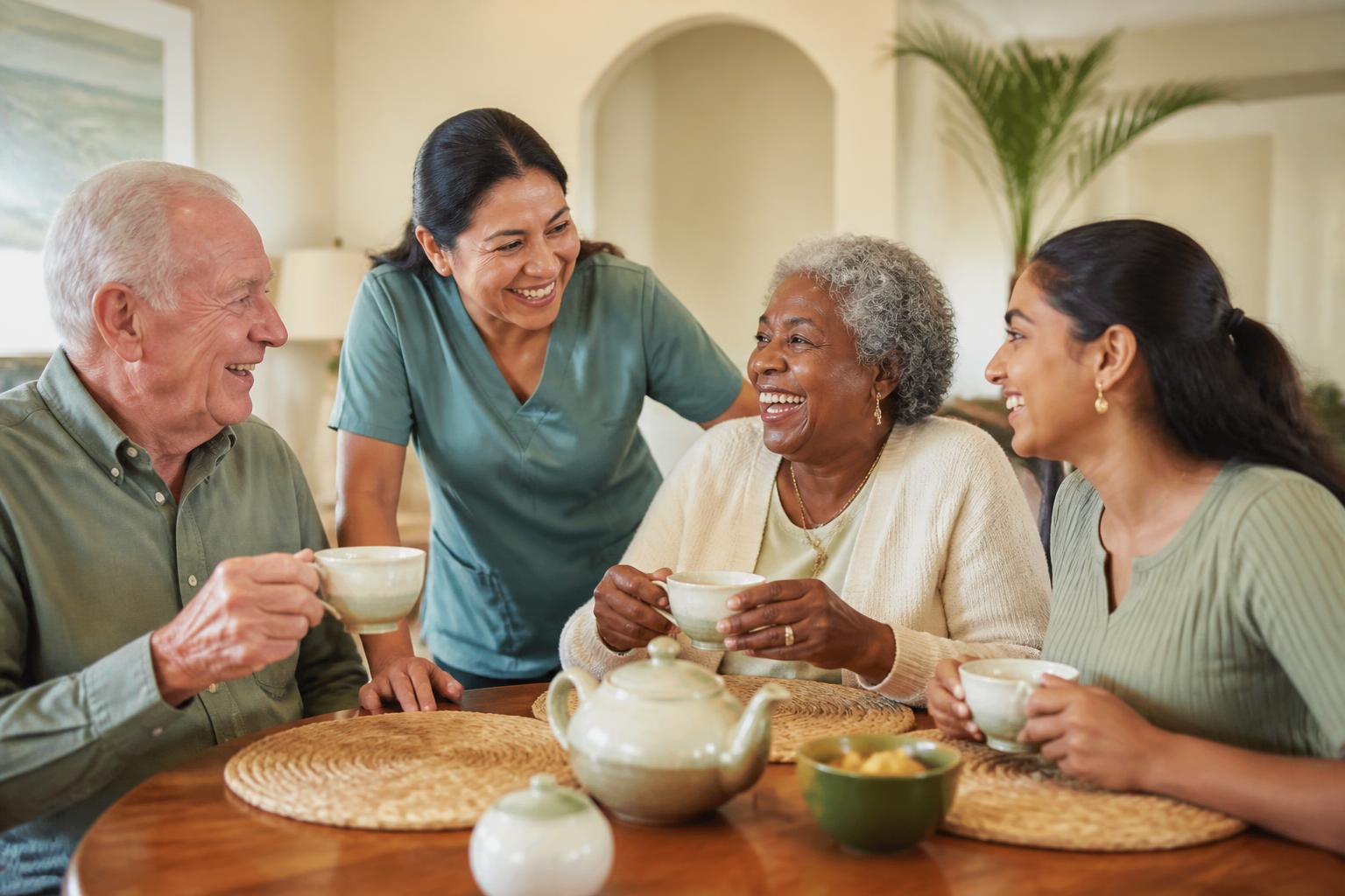 A bright, welcoming living room prepared for respite care guests